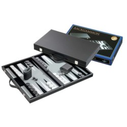 Backgammon grau, gross, Kunstleder