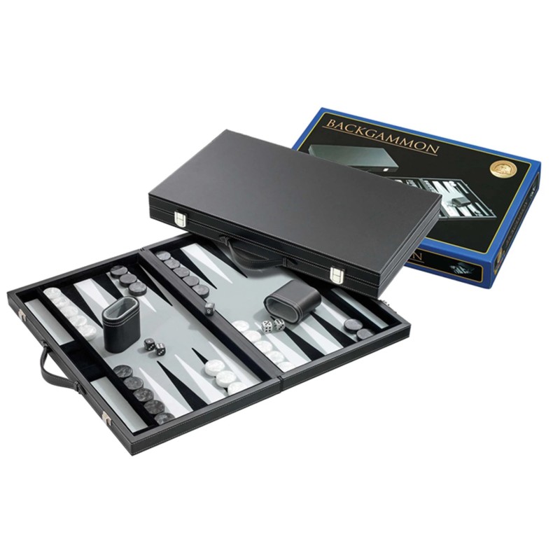 Backgammon gris - grand - similicuir