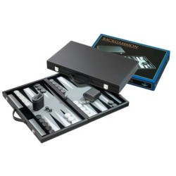 Backgammon grau, medium, Kunstleder