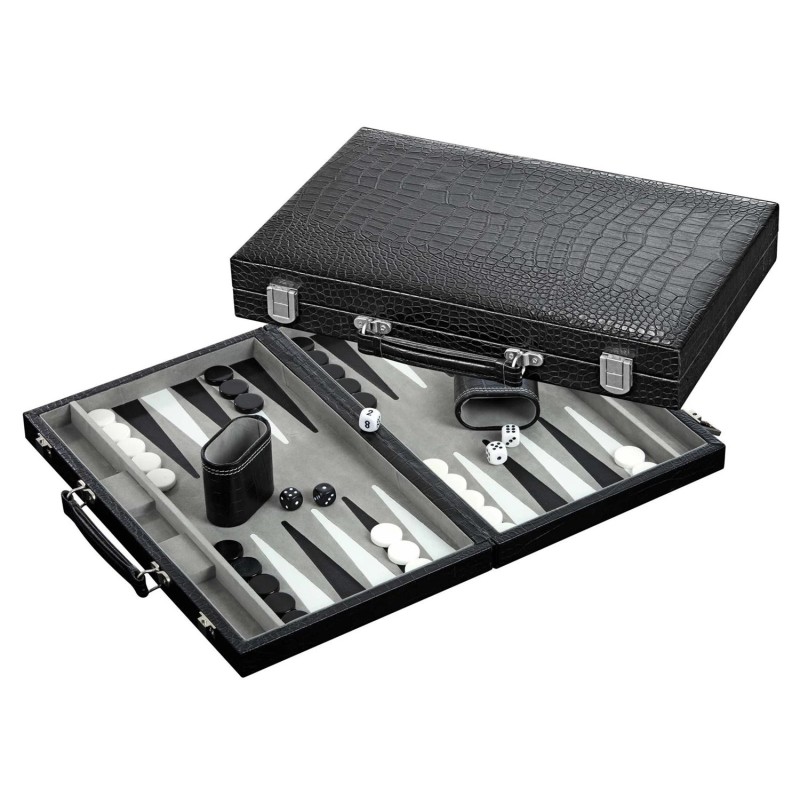 Backgammon grau, medium, Kunstleder