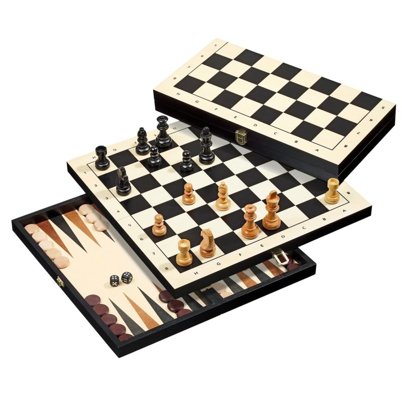Set d'échecs-Backgammon-Dames - case 44mm