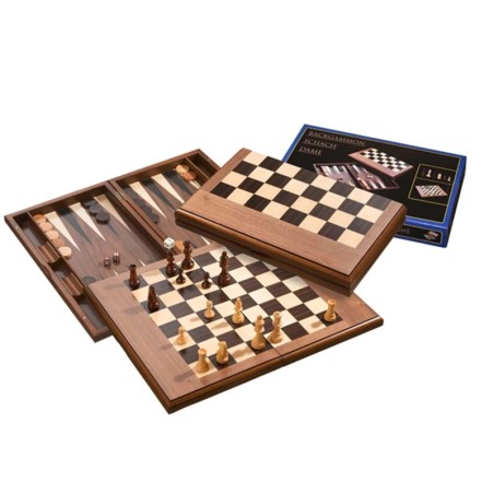 Schach Backgammon Dame Set, Feld 50mm, Magnetverschluss