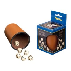 Gobelet inclus 6 dés - simili cuir - brun