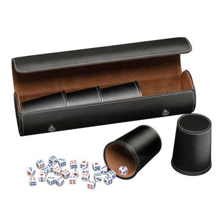 Würfelbecher, 5er Set mit Hülle, schwarz, inkl. 25 Würfel