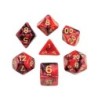 Dés, oblivion, rouge, set de 7 pièces dans boîte acrylique