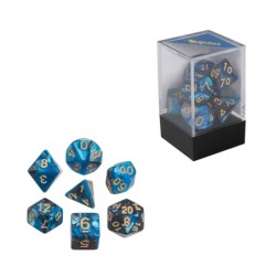 Dadi, oblivion, blu, set di 7 pezzi in scatola acrilica