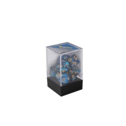 Dadi, oblivion, blu, set di 7 pezzi in scatola acrilica