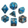 Dés, oblivion, bleu, set de 7 pièces dans boîte acrylique