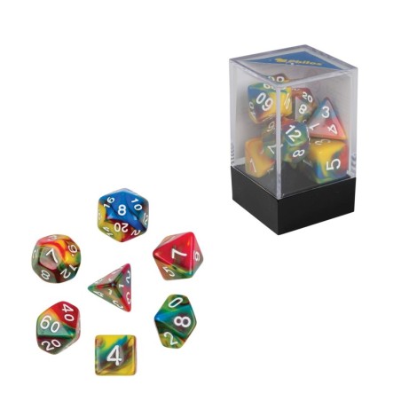 Dadi, oblivion, multicolore, set di 7 pezzi in scatola acrilica