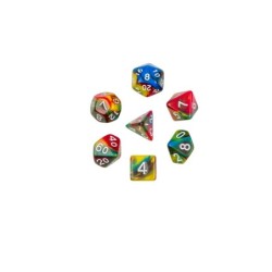Dadi, oblivion, multicolore, set di 7 pezzi in scatola acrilica